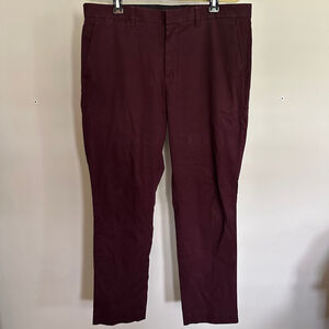 Men's Express Photographer Pants 34x32 Burgundy Twill 5-Pocket Button Closure